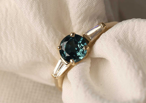 Jessica ethical sapphire recycled gold engagement ring made by EC One in London