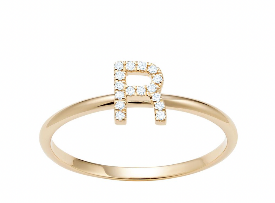 14KT Gold 10KT Gold Diamond Initial Ring 002 Ring Bijoux Signé Luxo Yellow 5 10KT