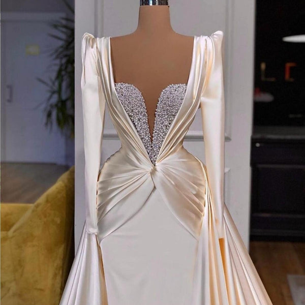 HW416 high quality Simple Satin Mermaid Wedding Dress with Overskirt ...