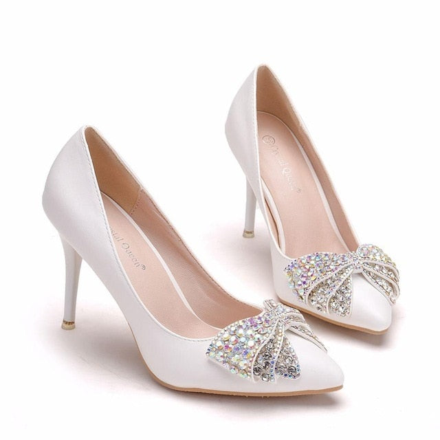 white wedding court shoes