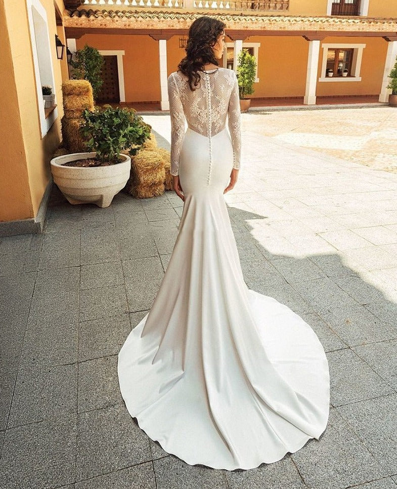 CW529 Minimal long sleeve satin mermaid Bridal dresses - Nirvanafourteen