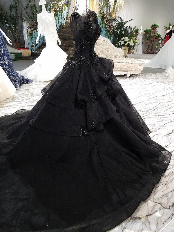CG44 Black beaded wedding dress with long tail - Nirvanafourteen