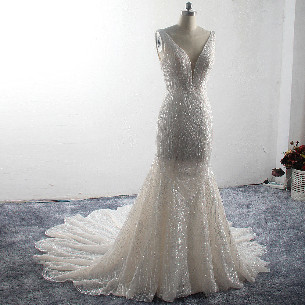 High quality V-neck sequin beading Mermaid Wedding dress - Nirvanafourteen