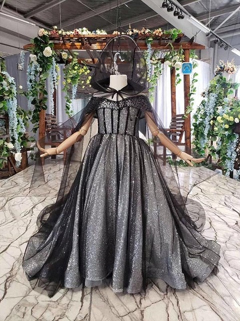 MM24 Black Mother & daughter matching Ball Gown with cape - Nirvanafourteen
