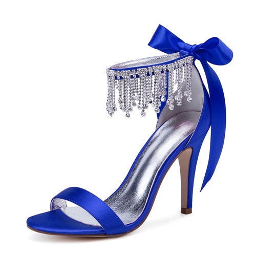 BS116 Crystals Tassel Satin Wedding Shoes ( 13 Colors ) - Nirvanafourteen