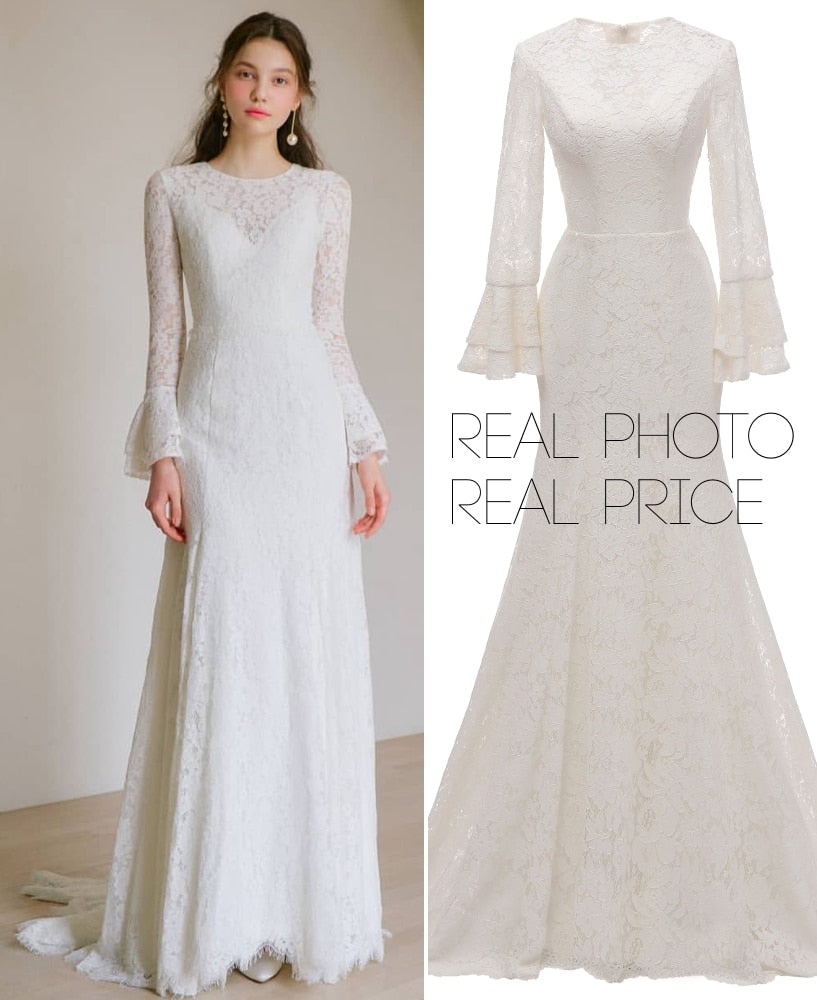 simple lace long sleeve wedding dress