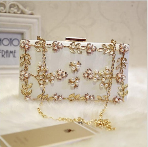 CB82 Handmade diamond pearl Party clutch bags (Pink/White ...