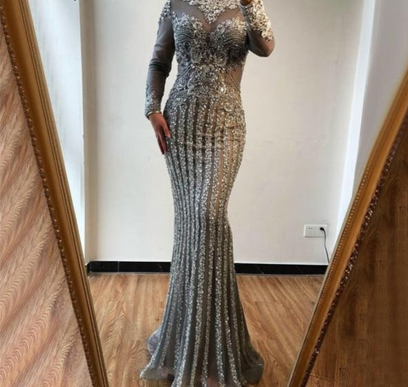 LG183 : 2 Styles Long Sleeves full diamond beaded Evening Dresses(5 Co ...