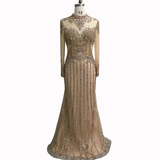 LG183 : 2 Styles Long Sleeves full diamond beaded Evening Dresses(5 Co ...