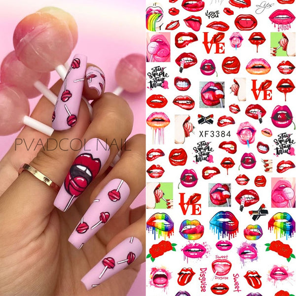 BC10 Red Lips Nails art Sticker - Nirvanafourteen
