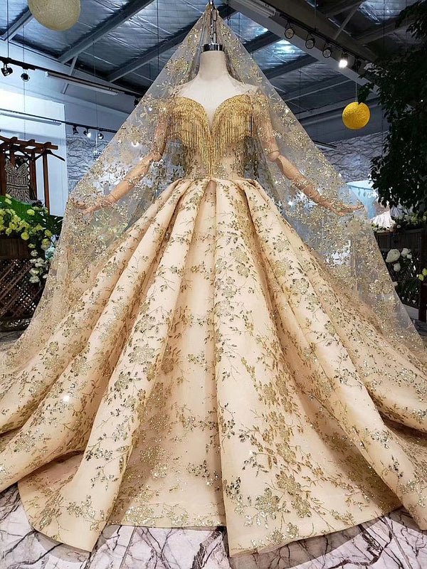 CG119 Luxury gold sweetheart tassel neckline wedding gown - Nirvanafourteen