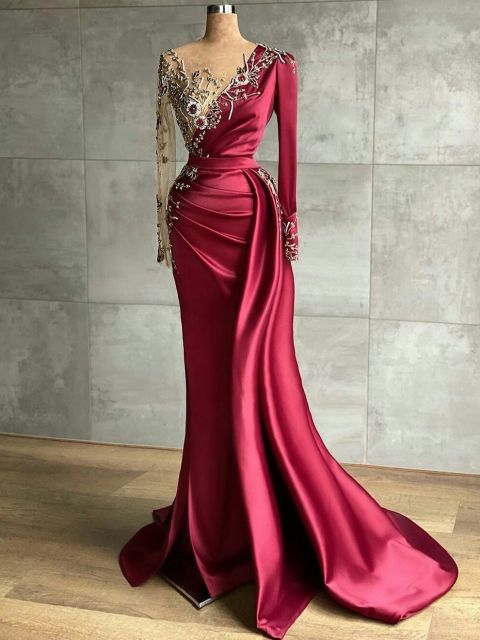 LG481 Real Image Sheer Jewel Neck Beaded Mermaid Prom Gown ...
