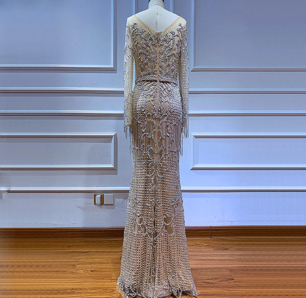 LG178 Handmade luxury Gold diamond tassel Evening Gowns - Nirvanafourteen