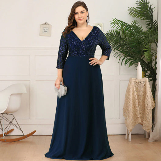 BH215 Plus Size 3/4 sleeves sequin Bridesmaid dresses(4 Colors ...