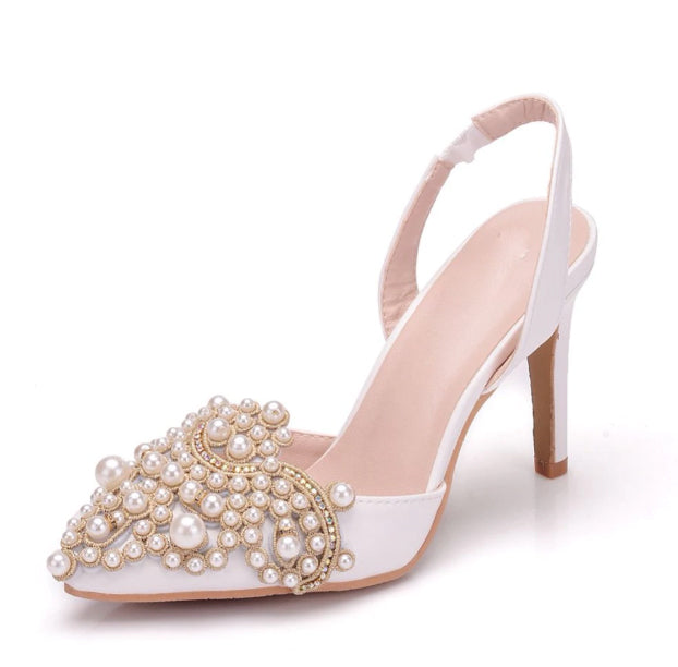 BS13 Elegant White peals Bridal Heels - Nirvanafourteen