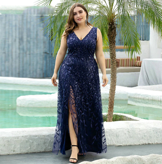 PP278 Plus Size Sequin Side Split Evening Dresses(2 Colors ...