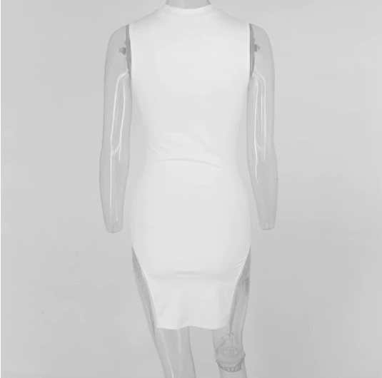 MX188 Sleeveless high split tassel mini Dresses (Black/White ...