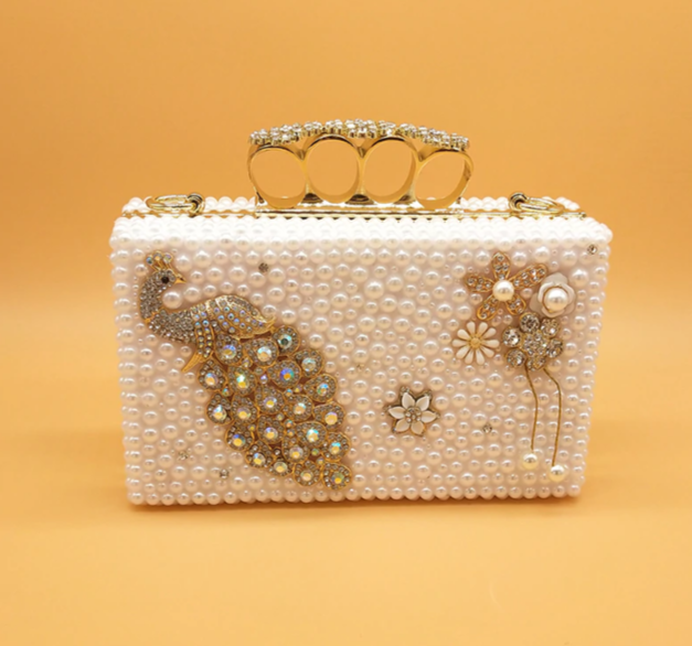 BS71 Peacock pearl wedding shoes with matching Clutch Bag - Nirvanafourteen