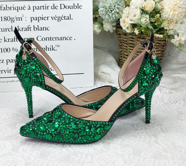 BS72 Green Crystal Wedding shoes with matching clutch bag - Nirvanafourteen