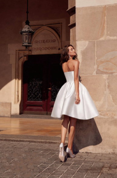 SS89 Simple Strapless soft satin short Bridal Dress - Nirvanafourteen