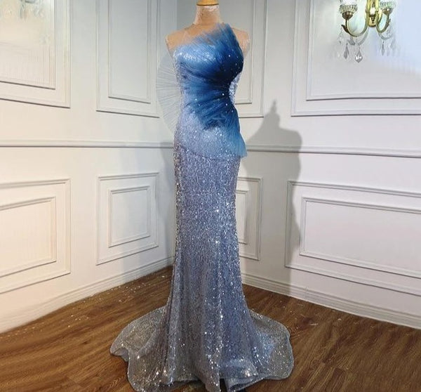 LG351 Real Photo Strapless Grey-blue sequin mermaid Formal Gown ...