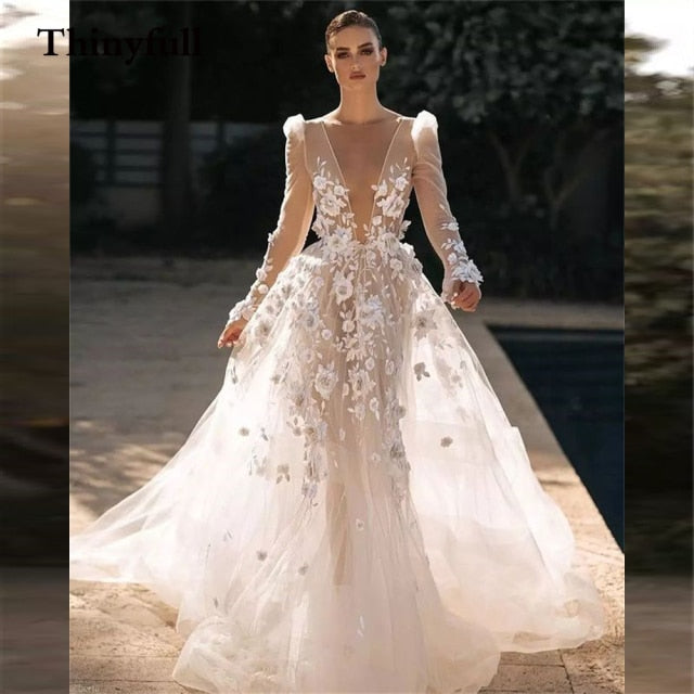 CW725 : 3D Flower A-line Wedding Dresses - Nirvanafourteen