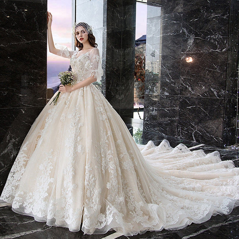 HW437 All Over Appliques Lace Wedding Gown - Nirvanafourteen