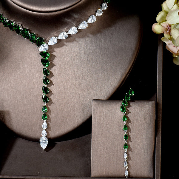 BJ485 : 3pcs Luxury Green diamond Bridal Jewelry sets - Nirvanafourteen