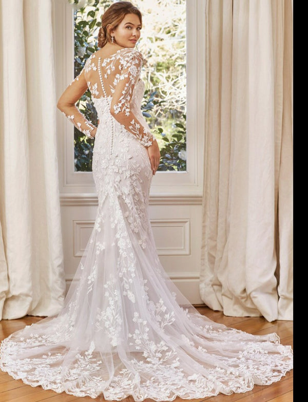 HW434 Mermaid wedding Gown with removable sheer sleeve - Nirvanafourteen