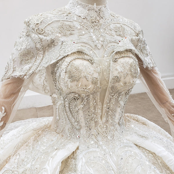 HW305 Extravagant Sequin Crystal Pearls Wedding Gown - Nirvanafourteen