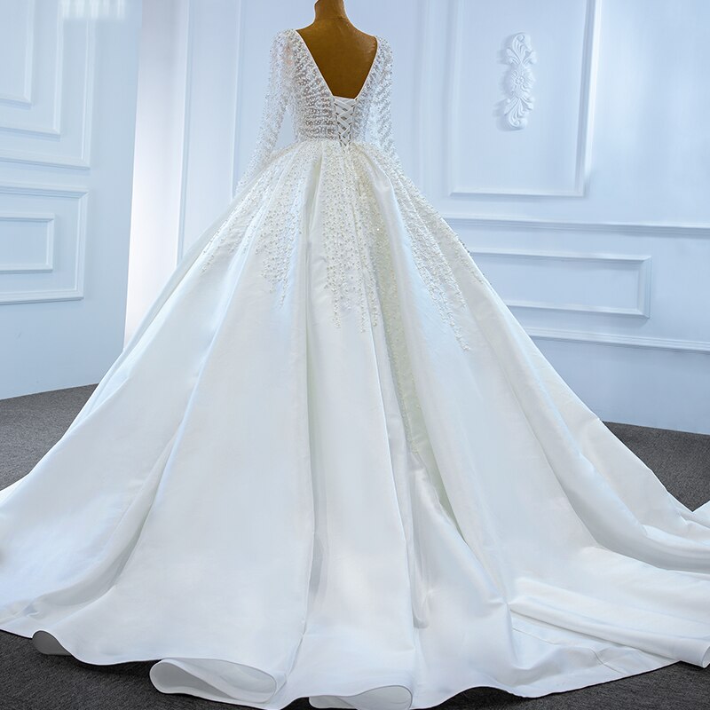 HW283 Real Photo deep v-neck satin pearls Wedding Gown - Nirvanafourteen