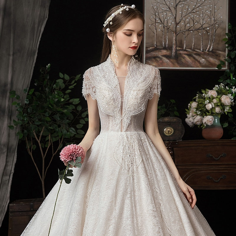 HW297 Luxury V-neck beading Wedding Gown - Nirvanafourteen