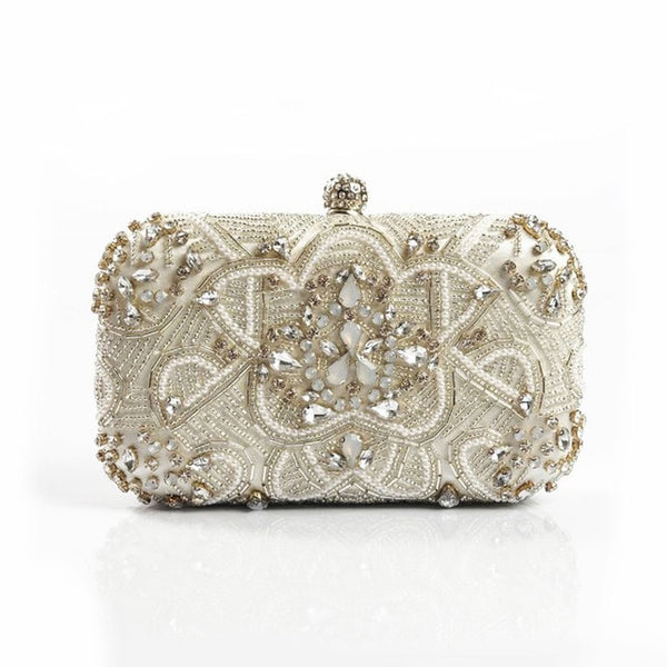 CB06 Luxury Pearl Beaded Diamond Evening Clutch Bag - Nirvanafourteen