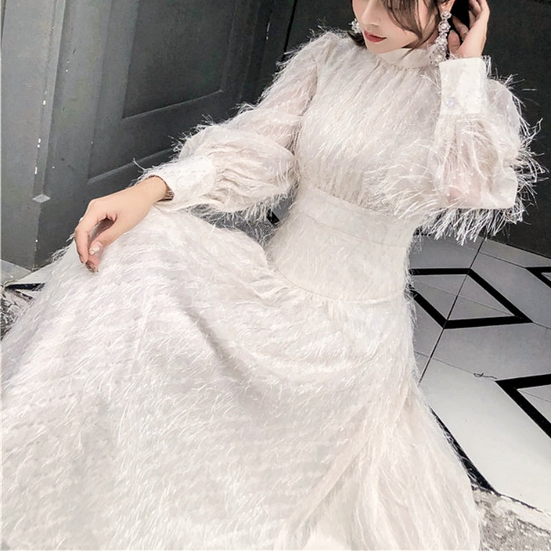 long sleeve feather wedding dress