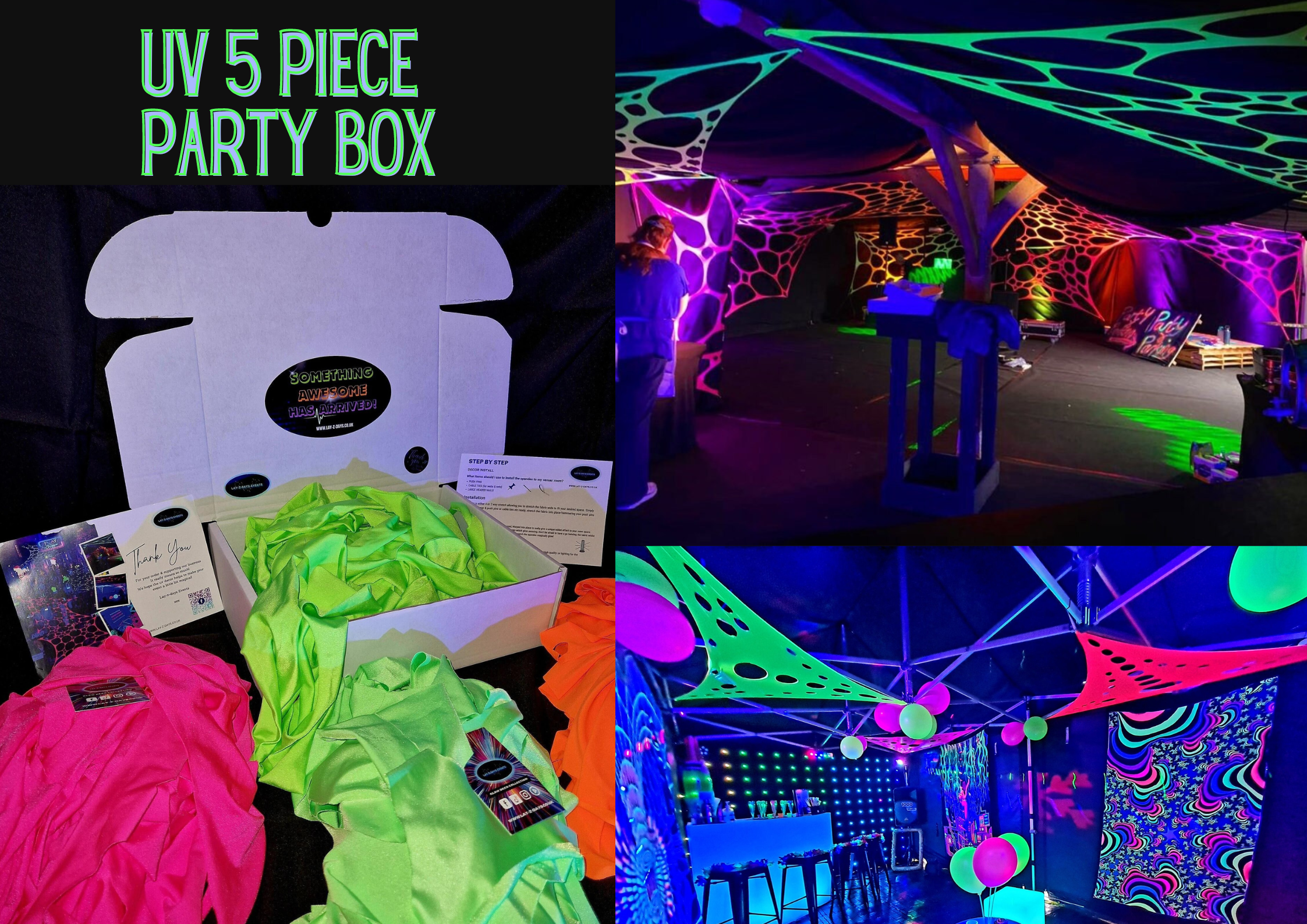 uv decor party box 5 piece stretch neon decorations
