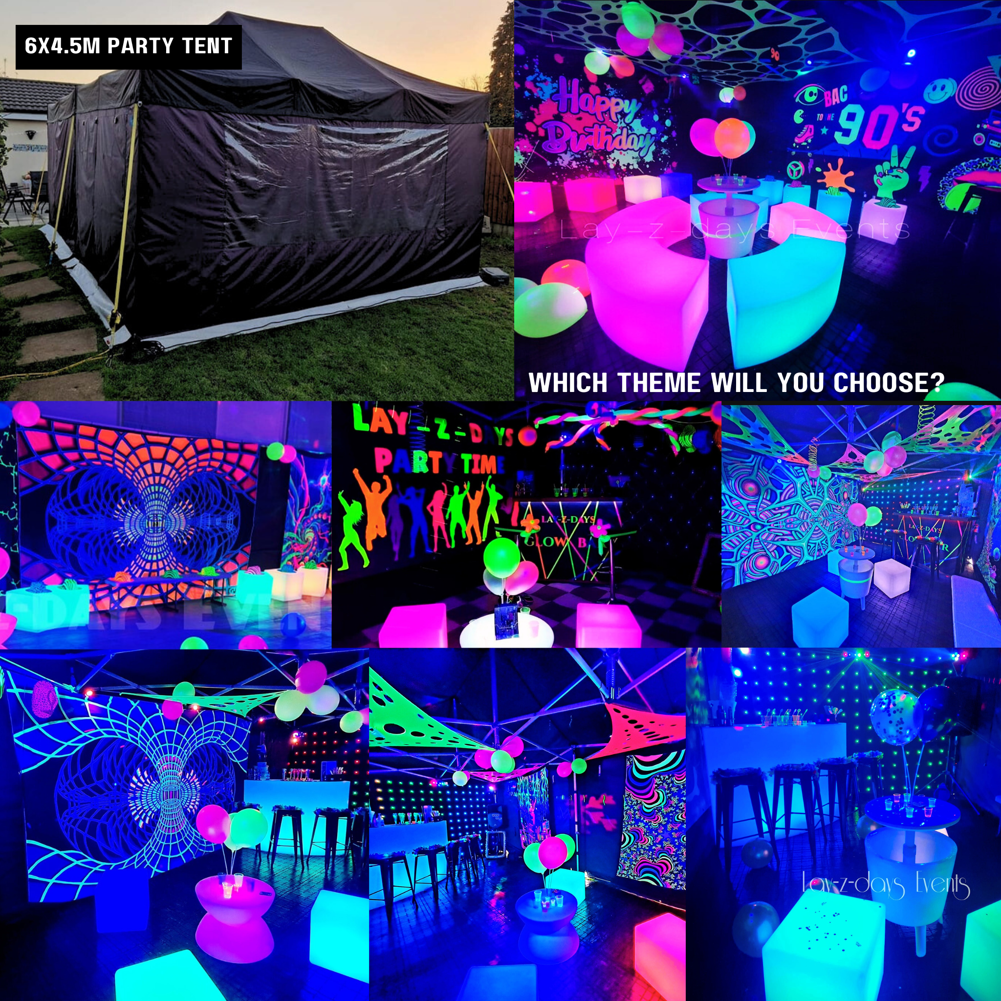 UV Rave Cave Party tent Hire Telford Shropshire West Midlands