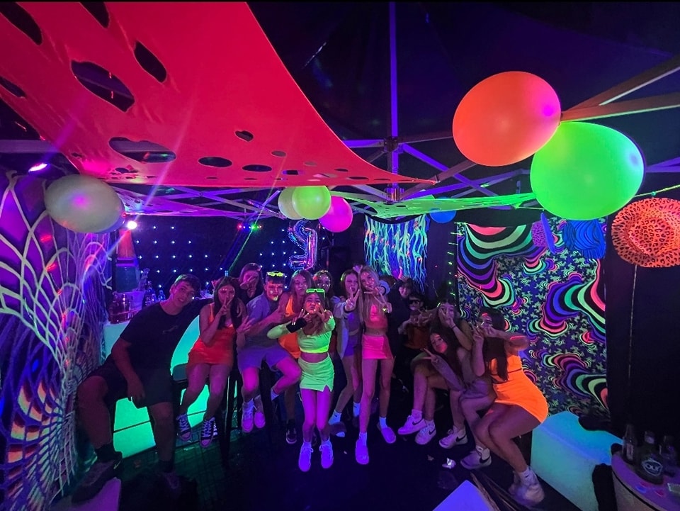 uv party tent hire rave cave neon decor