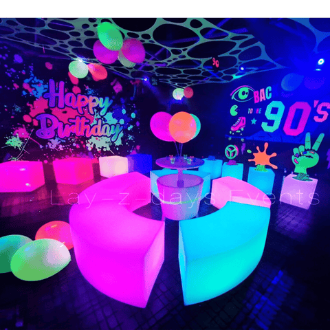 Uv Neon back to the 90s backdrop & stand hire