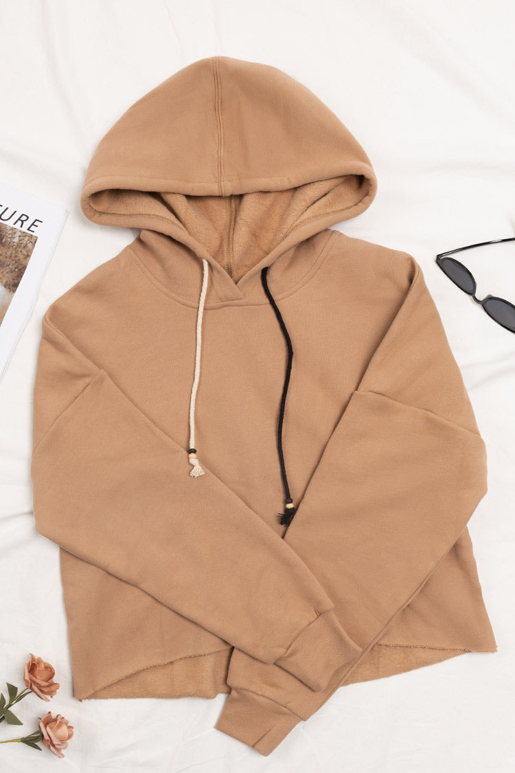 Tangerine Drawstring Front Drop Shoulder Hoodie