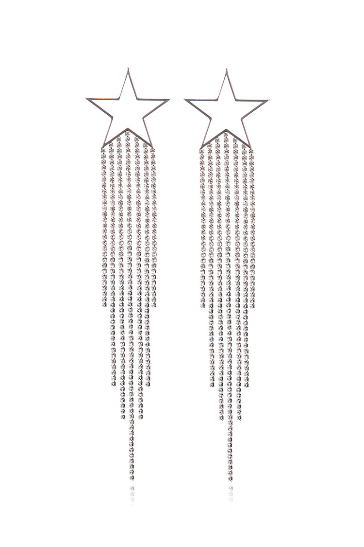 Star Rhinestone Fringe Drop Earrings