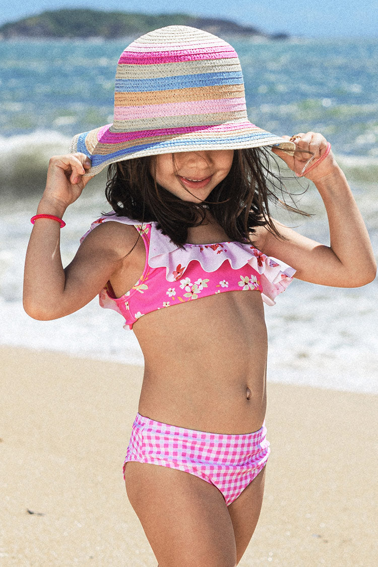 Girls' Ditsy Mix Ruffle One Shoulder and Hipster Bikini Set