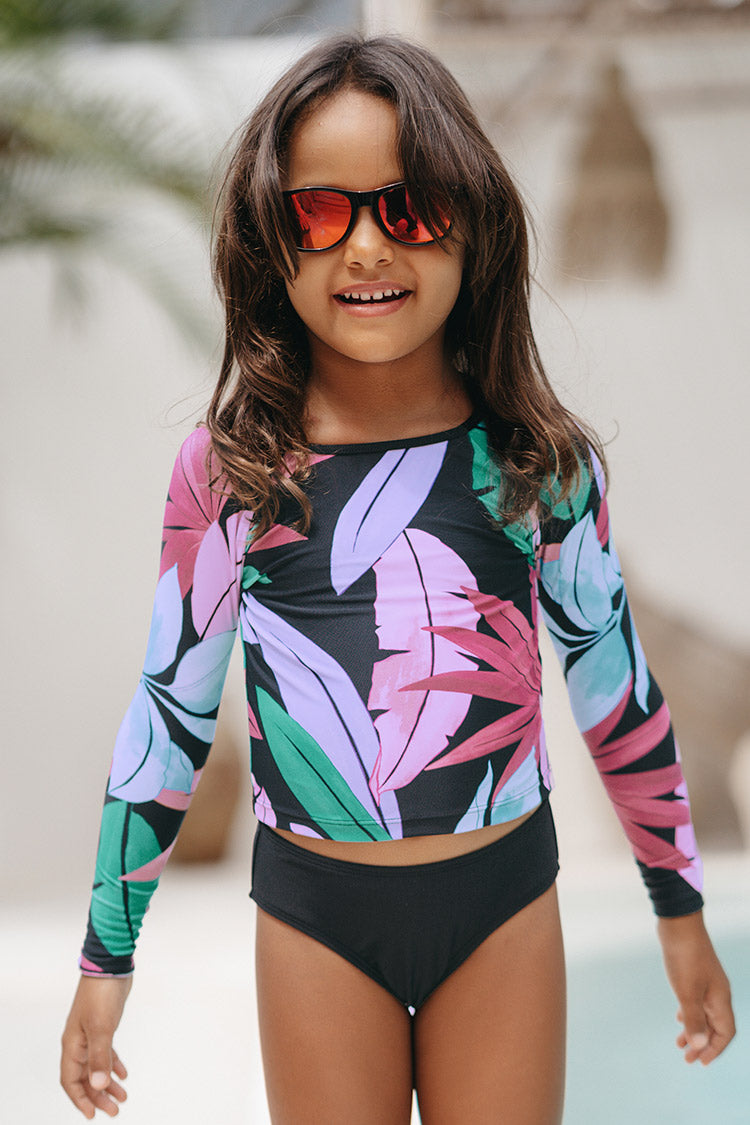 Girls' Tropicool Leaf Long Sleeve Swimsuit and Hipster Set