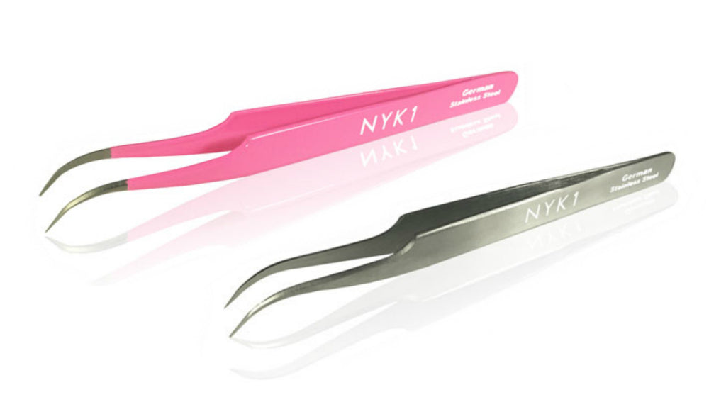 NYK1 Curved Tweezera in Silver and Pink German Quality Stainless Steel