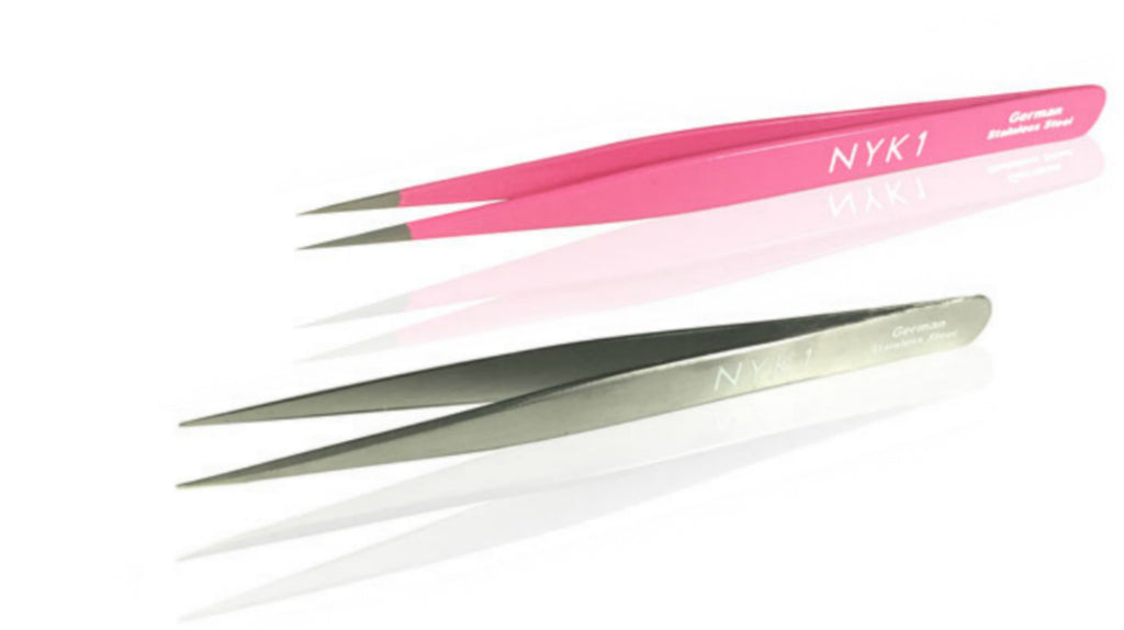 NYK1 eyelash eyebrow pointed tweezers Professional Salon Grade Quality in Pink or Silver