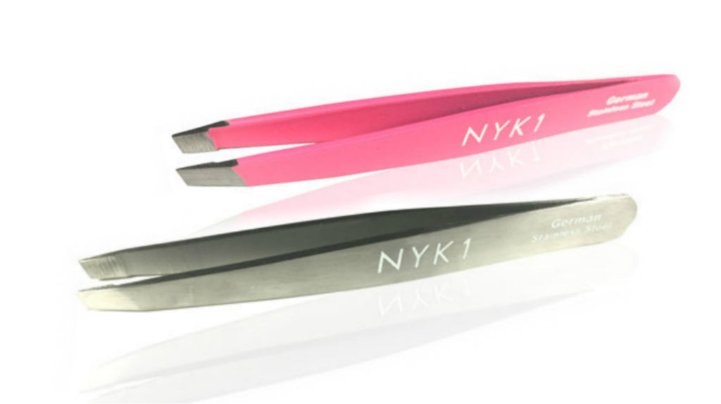 NYK1 Slant Tweezers for eyebrows and eyebrow plucking and shaping in pink or silver