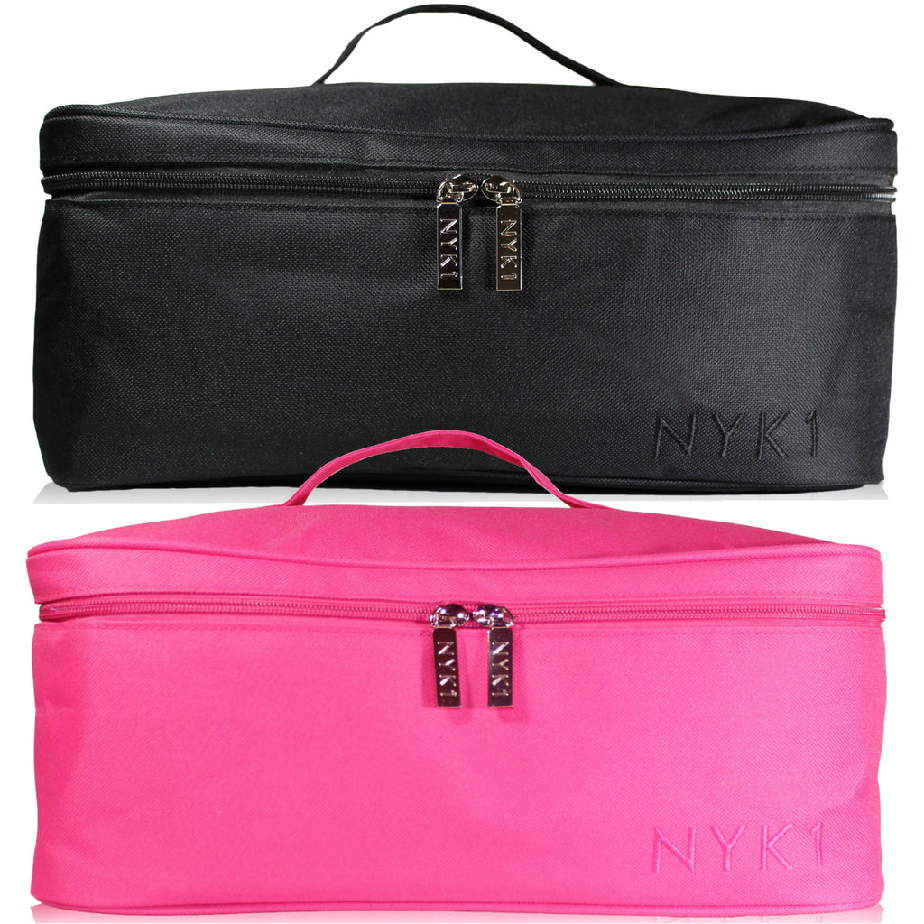 NYK1 Make Up Beauty Cosmetic Bag - Large Travel Vanity Case Bag for Storage of Makeup, Cosmetics, Nail Polishes,Toiletries with Pouch for Brushes Kit, Nail Art.  Pink or Black