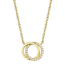 Load image into Gallery viewer, 0.07CT DIAMOND LOVE KNOT CIRCLE PENDANT NECKLACE     Shy Creation&#39;s classic love knot pendant necklace  showcases a delicate interlocked knot design decorated with sparkling pave diamonds. A perfect &#39;just because&#39; gift for someone special and can be worn alone or layer for a fashion forward look.  EDITOR&#39;S NOTES:  14K Yellow Gold Lobster Clasp Closure 0.07 Carat Weight Available in: Yellow, Rose, and White Gold.