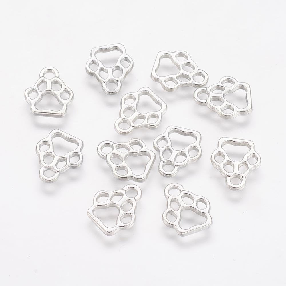 Paw Print Charms Paw Charms Paw Connectors Antiqued Silver Paw Pendants Dog Paw Print Link Charms Open Charms BULK Charms Wholesale 50pcs