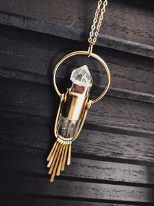 ➖PRE-ORDER➖Essential Oil Rollerball Fringe Necklace with Tumbled Quartz