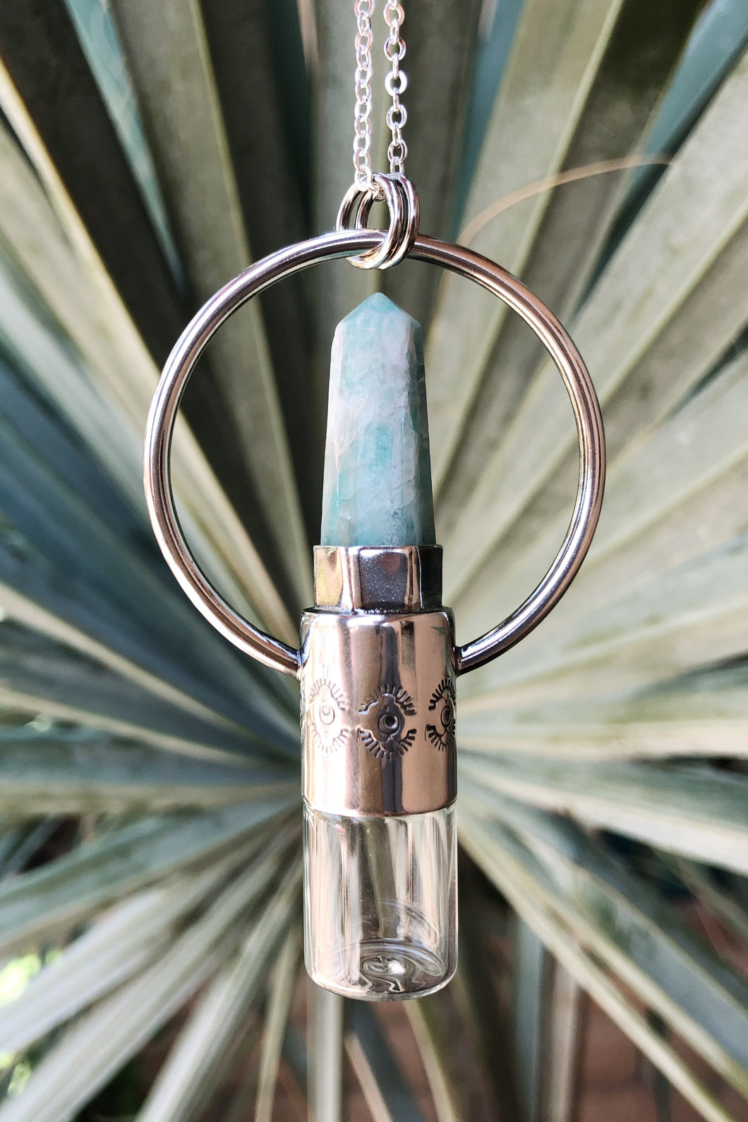 Sterling Silver Rollerball Necklace with Amazonite and center stamping